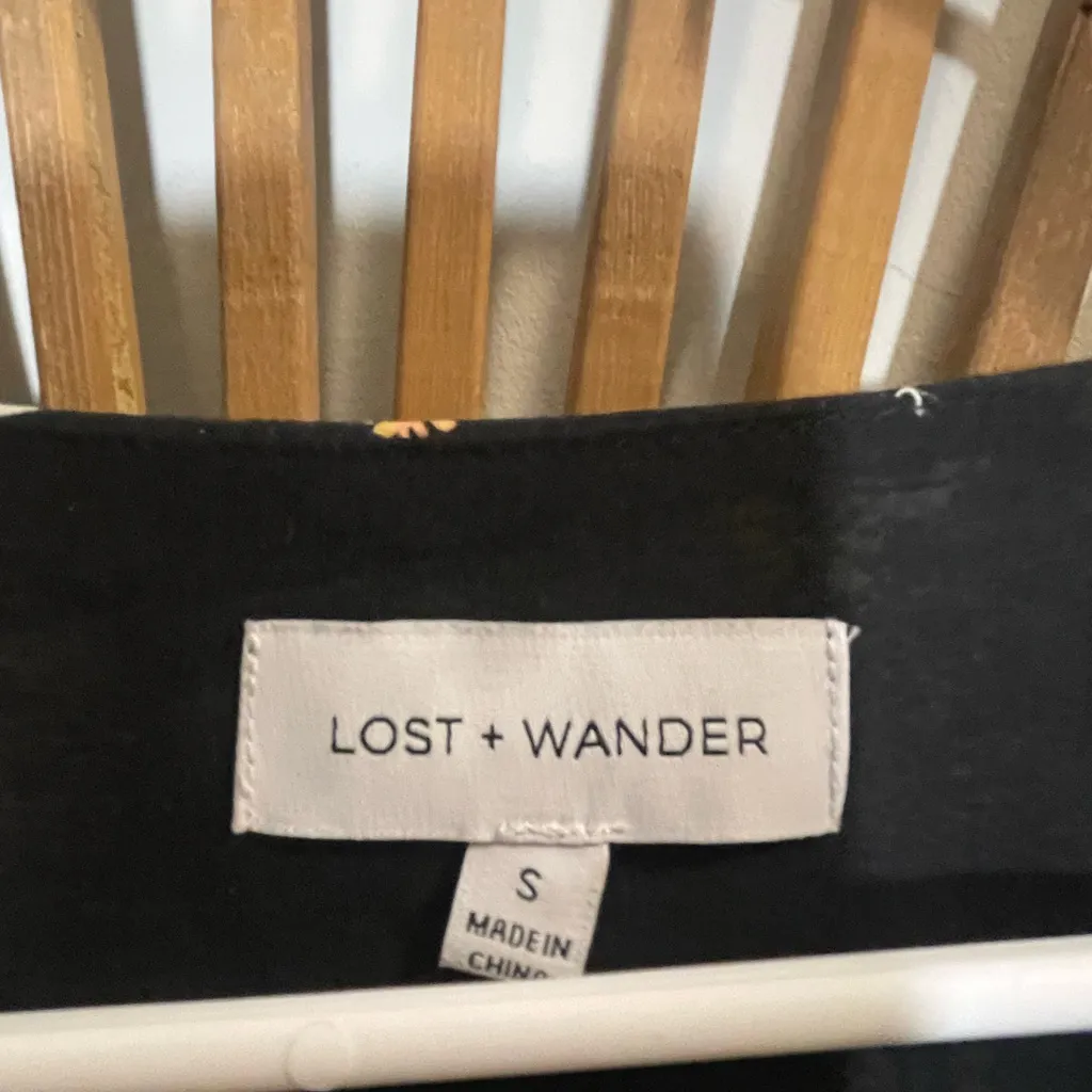 Lost + Wander Field of Dreams Black Floral Long Slv Dress Ruffle Boho Prairie - Image 6