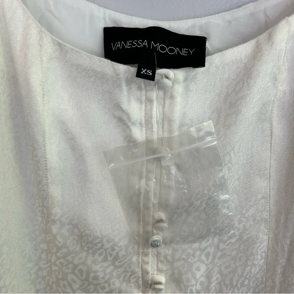 Vanessa Mooney White Jacquard Leopard Print Puff Sleeve Mini Dress XS - Image 8