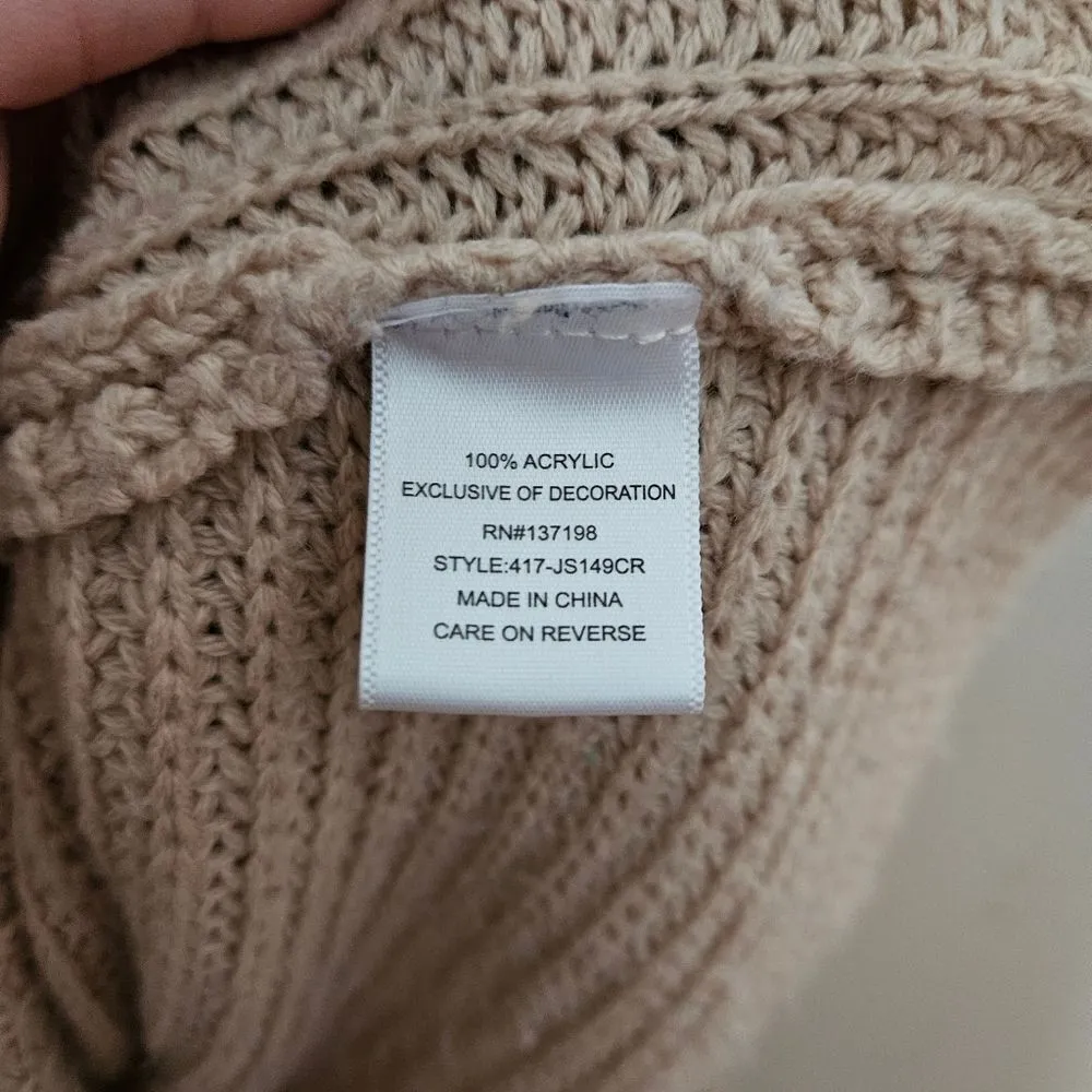 Charlotte Russe Sweater Cream Tie Open Back Ribbon Knit Casual Neutral Tan - Image 8