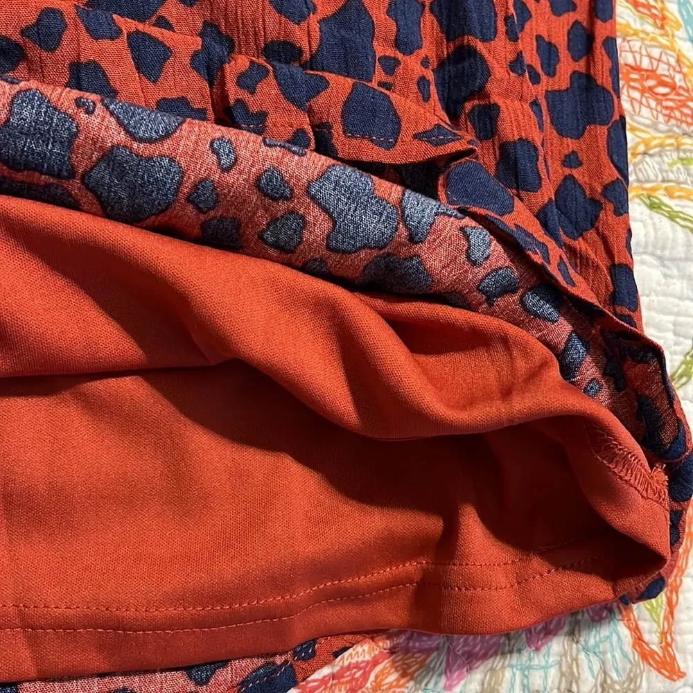 Andree by Unit small pullover dress with tie on shoulder rust blue spotted lined - Image 7