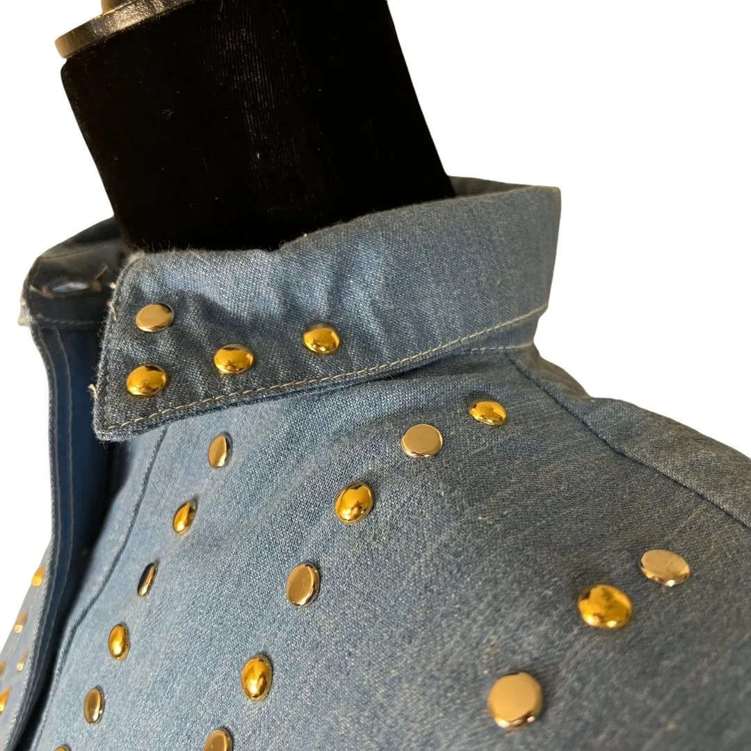 Petite Sophisticate Vintage 80s Studded Denim Structured Blouse Approx Size S/M - Image 6