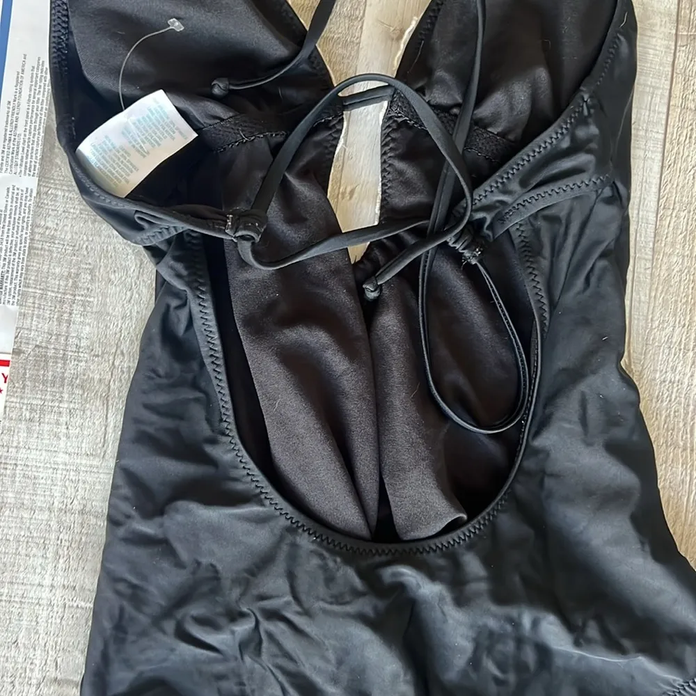 Chic Black Halter Swimsuit with Crochet Detail - Image 3