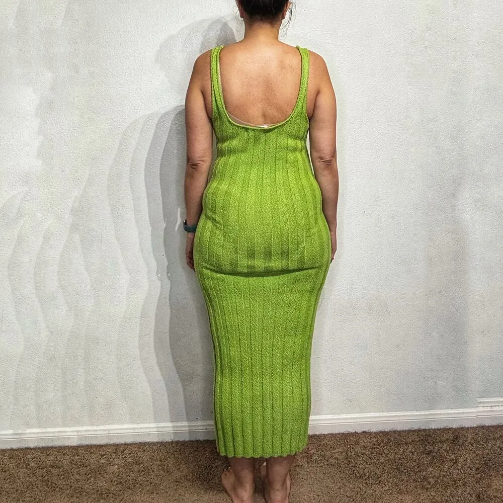 Free People Beach Gilded Lime Santos Ribbed Sweater Midi Dress Sz M - Image 10