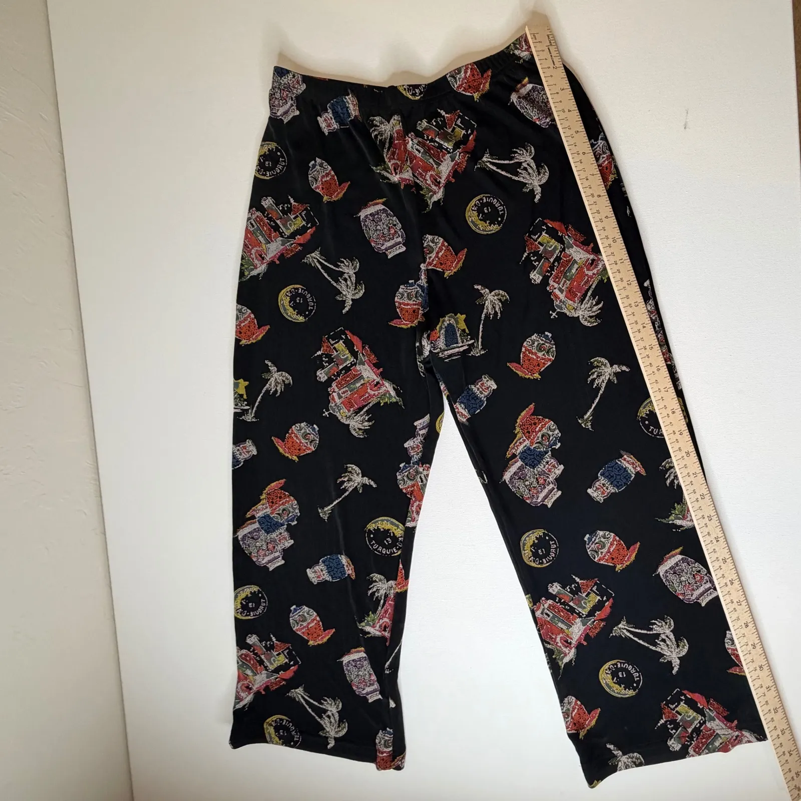 Coldwater Creek Tropical Print Wide Leg Pants Small Black Stretch Travel Resort - Image 5