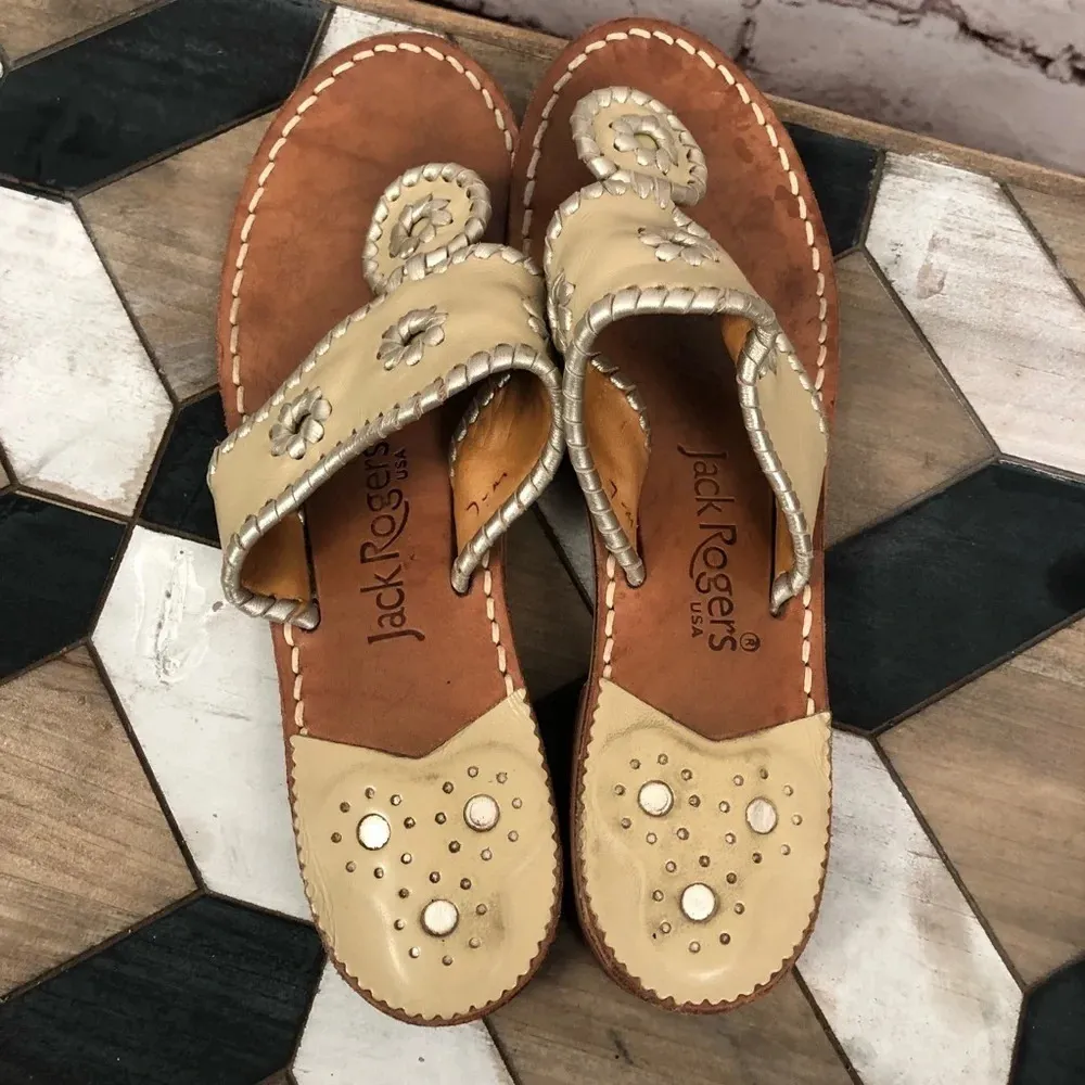 Jack Rogers‎ Hamptons Leather Sandal In Beige Tan - Image 4