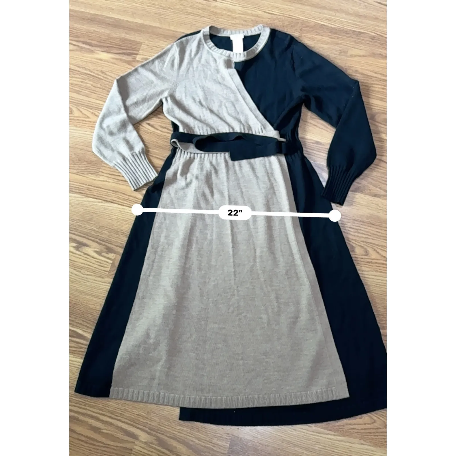 Akris Punto Colorblock Virgin Wool Wrap Midi Dress Beige Black Size 14 - Image 7