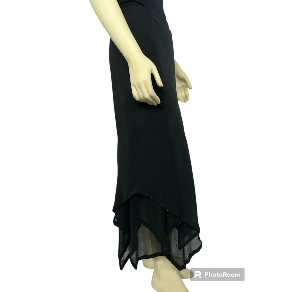 Jeffrey & Dara Evening Skirt Layered Chiffon handkerchief Black beaded size 8 p - Image 6