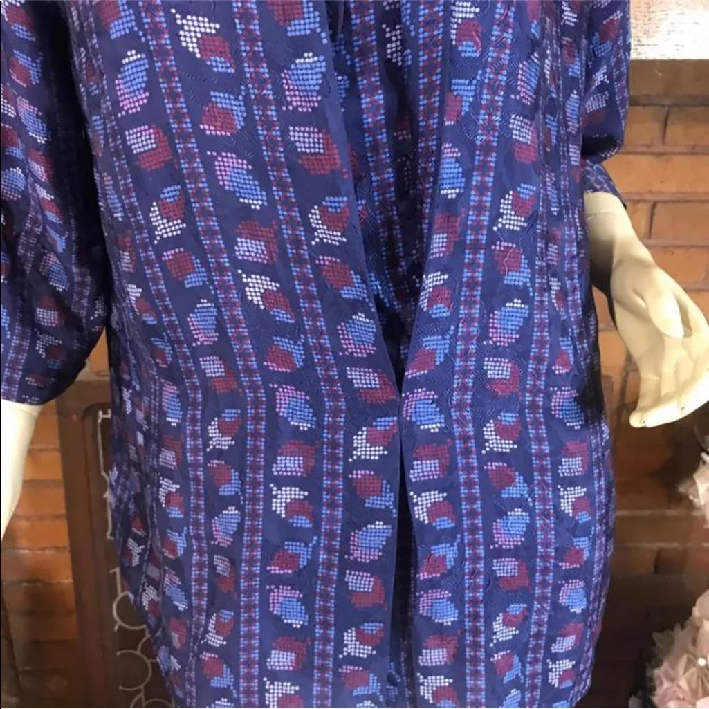 VINTAGE 80'S HALSTON III BLUE AND BURGUNDY SILK BLOUSE (10) - Image 6