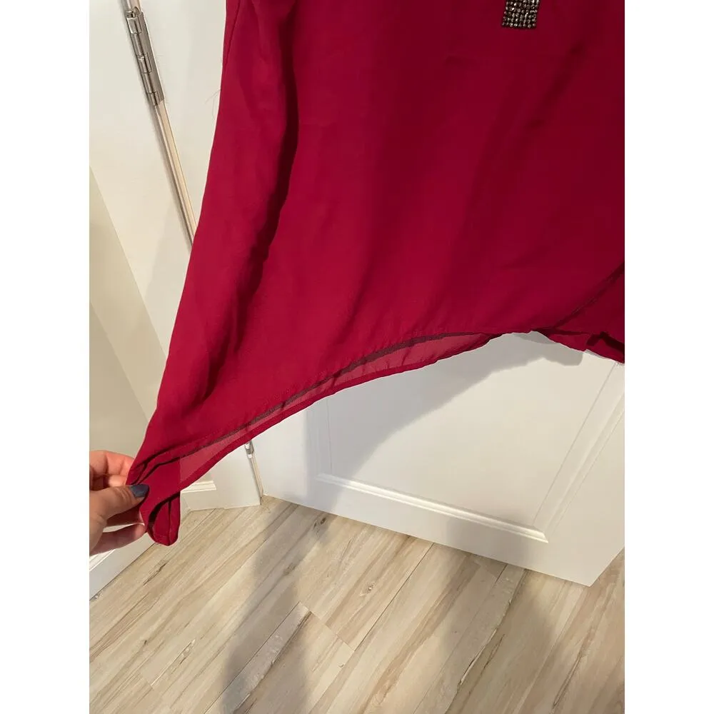 Juicy Couture burgundy embellished long sleeve blouse size Medium - Image 5