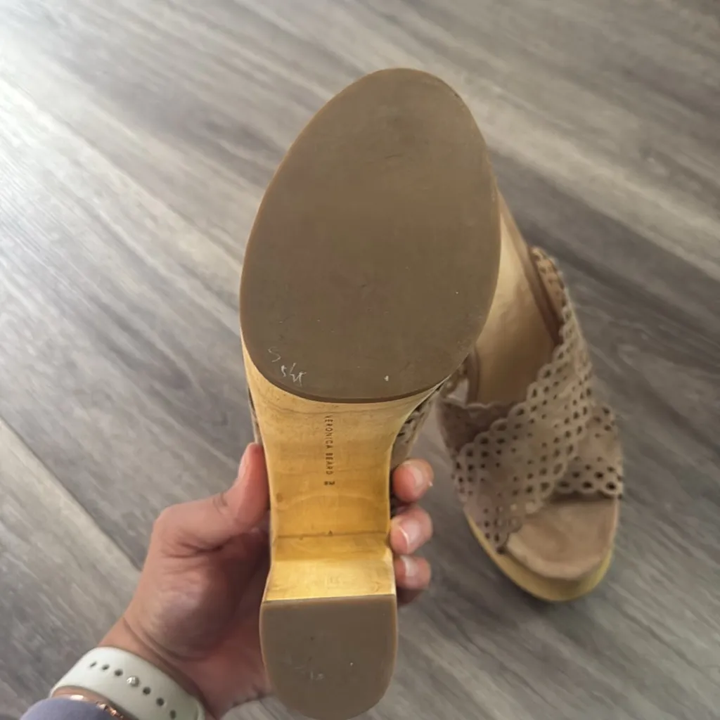 Veronica Beard Brown Perforated Mules Women’s Platform Sandals Criss Cross Stap - Image 9