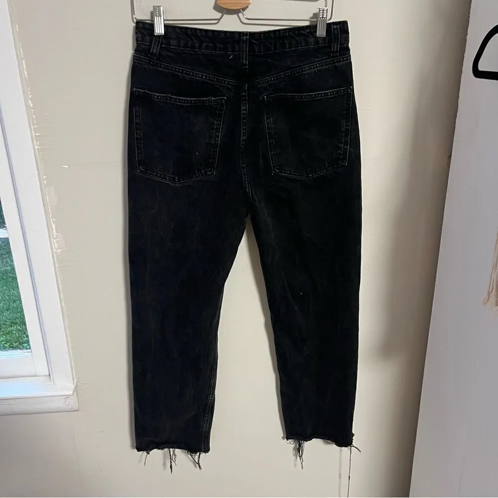 Zara High Rise Button Fly Mom Jean Black Raw Hem - Image 5