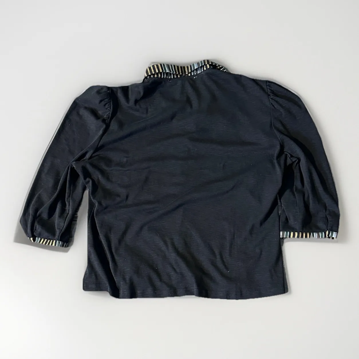 BURU Puff 3/4 Sleeve Striped Collar Top Black Gold Polo Shirt Blouse XL $118 - Image 5