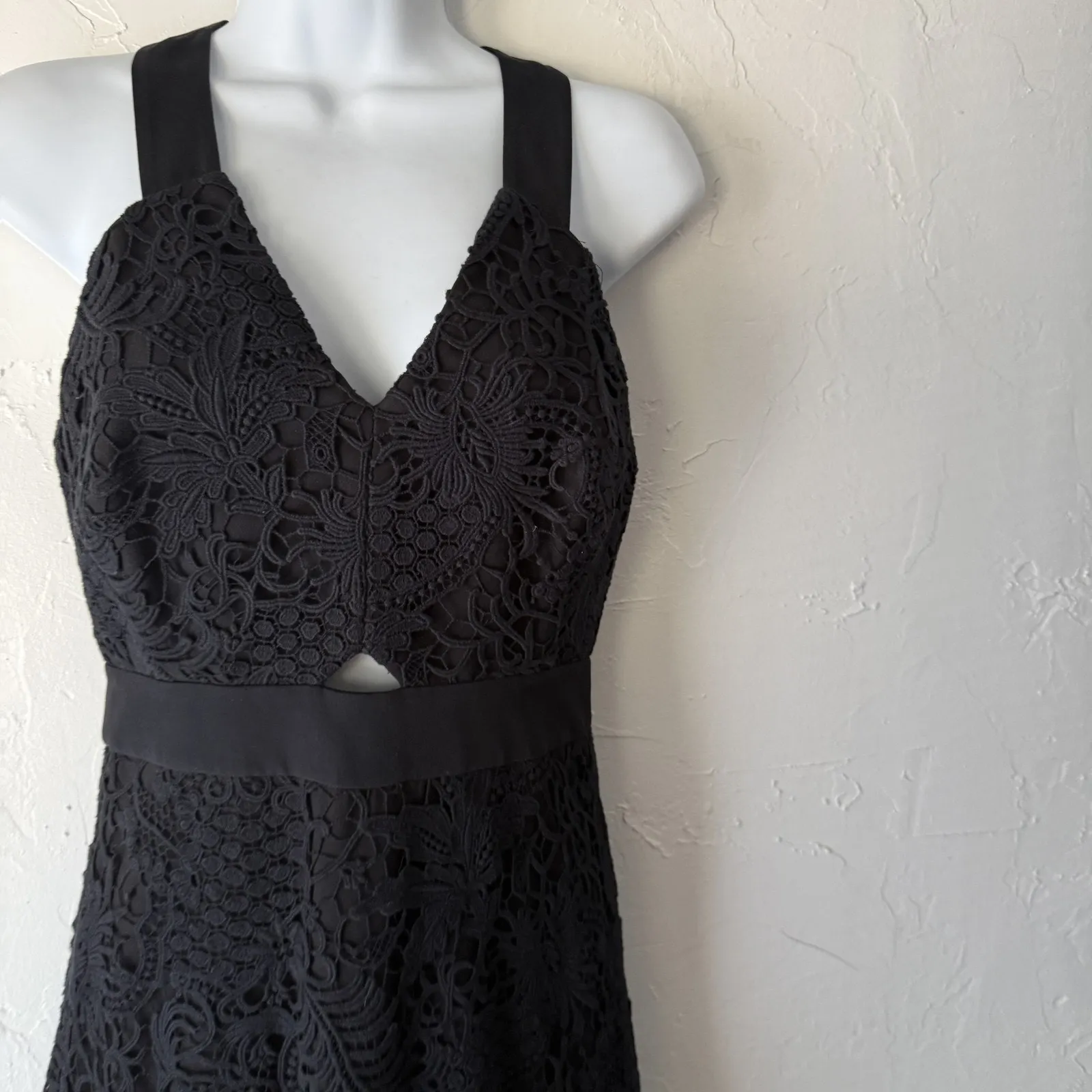Rebecca Taylor Dress Womens 0 Black Guipure Lace Sleeveless Fit Flare Party - Image 2
