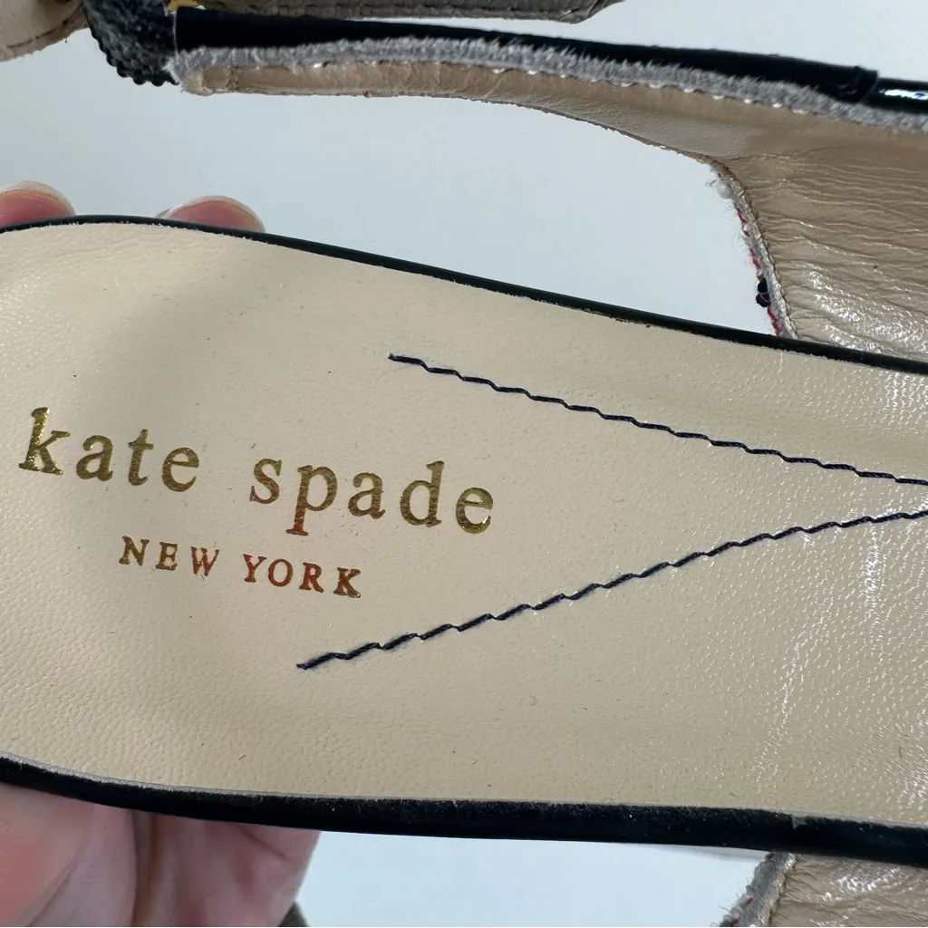 Kate Spade Tweed Plaid Slingback Shoes Womens 9 Patent Toe Low Heel Bow - Image 8