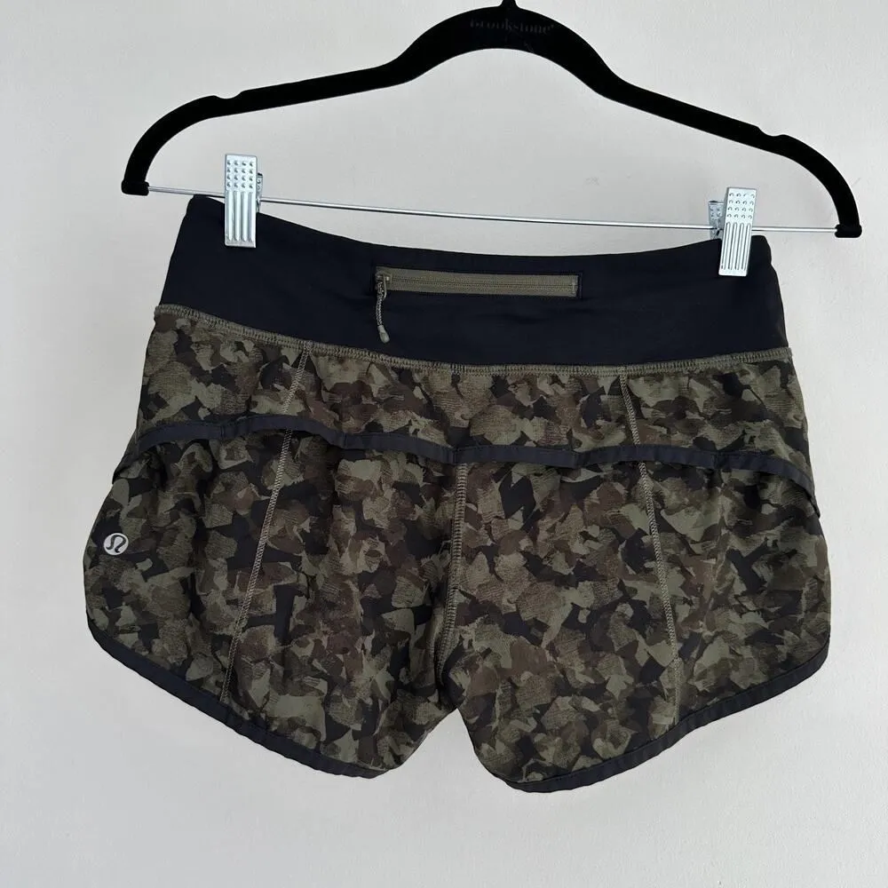 Lululemon Speed Up Shorts Womens 2 Green Black Camo Running Zip Pocket Athletic - Image 5