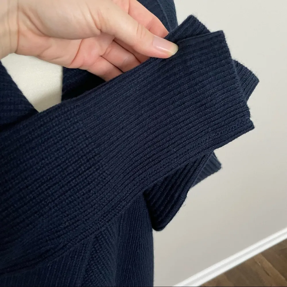 Boden Cardigan Sweater Knit 100% Wool Ribbed Wide Lapel Open Front Navy Blue Size M - Image 4