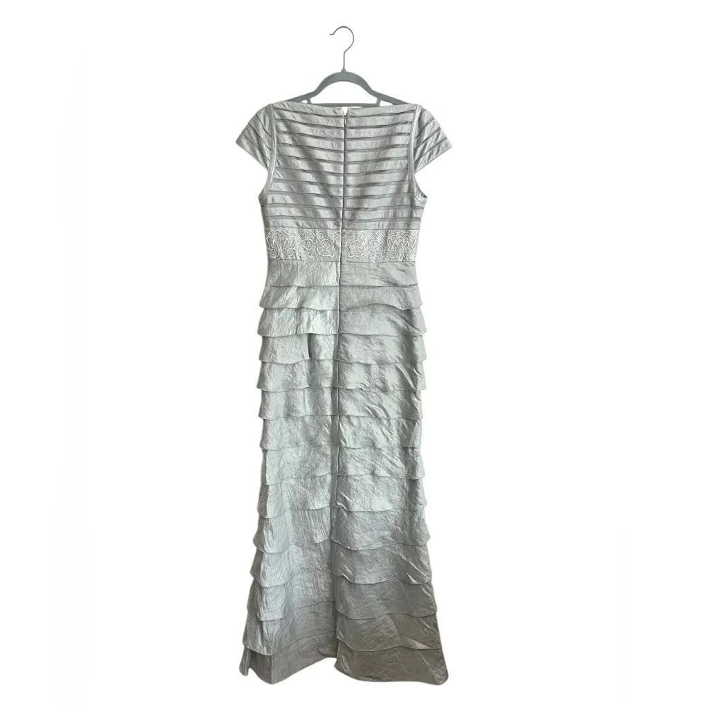Adrianna Papell Silver Cap Sleeve Layered Gown Embellished Dress Size 6 - Image 7