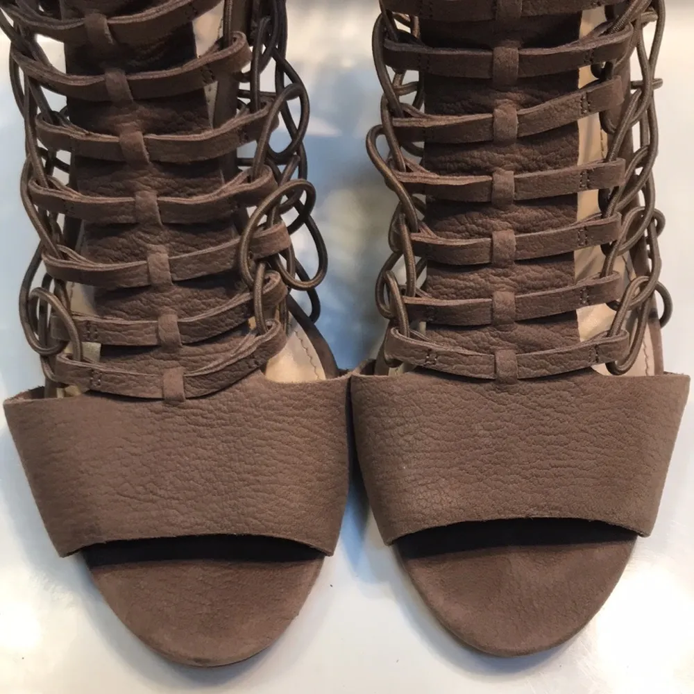 Vince Camuto Women’s Faux Leather Woven Stretch Brown Ankle Strap Cone Heels - Image 3