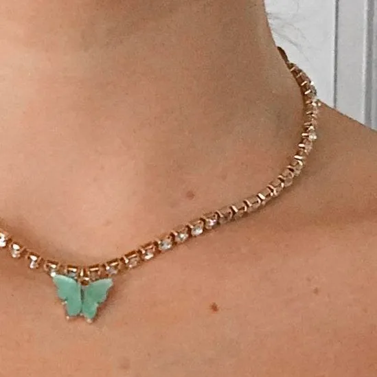 Brandy Melville Rhinestone Purple Butterfly Necklace - Image 3