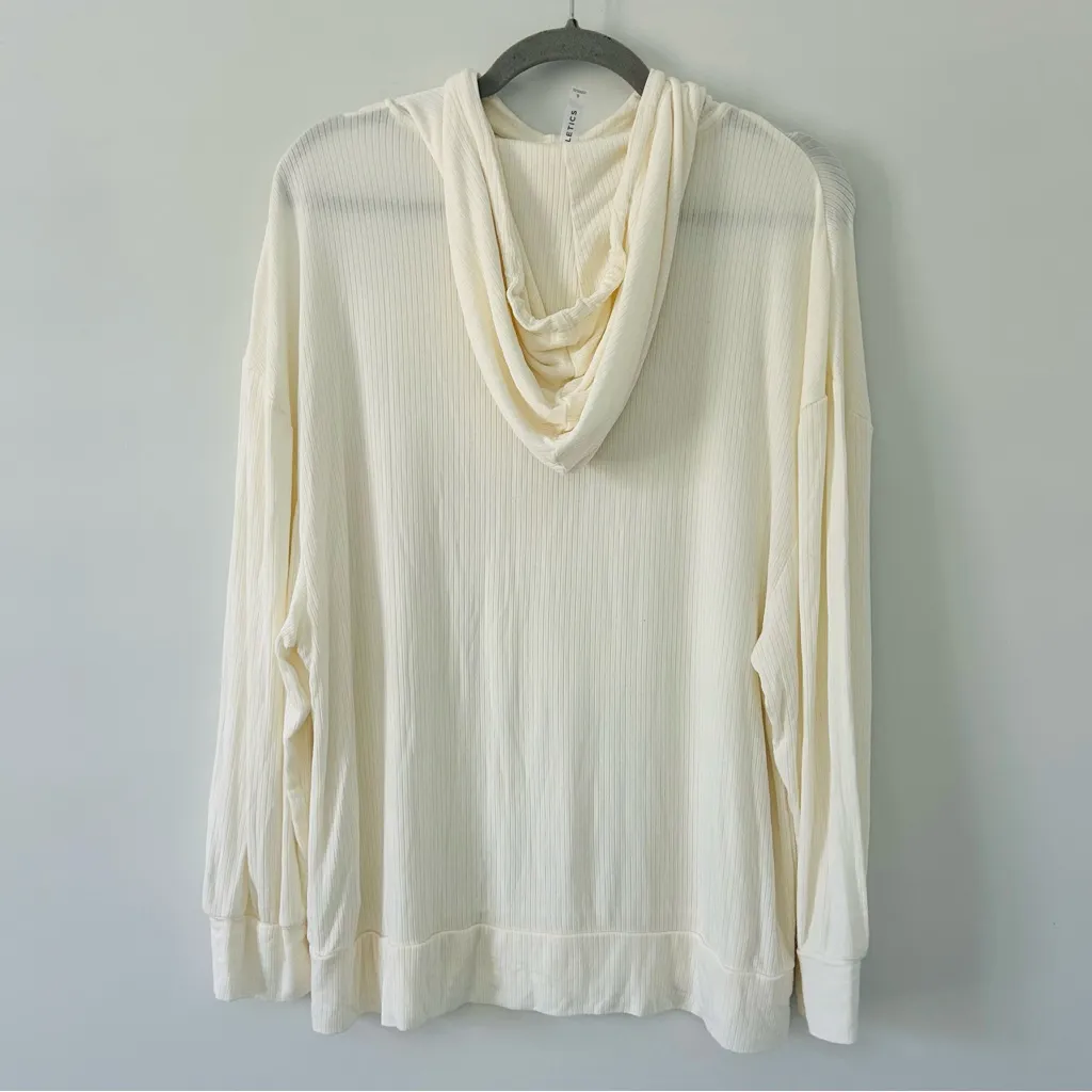 Fabletics Cream Hooded Oversized Ribbed Light Weight Oversized Pullover S - Image 3