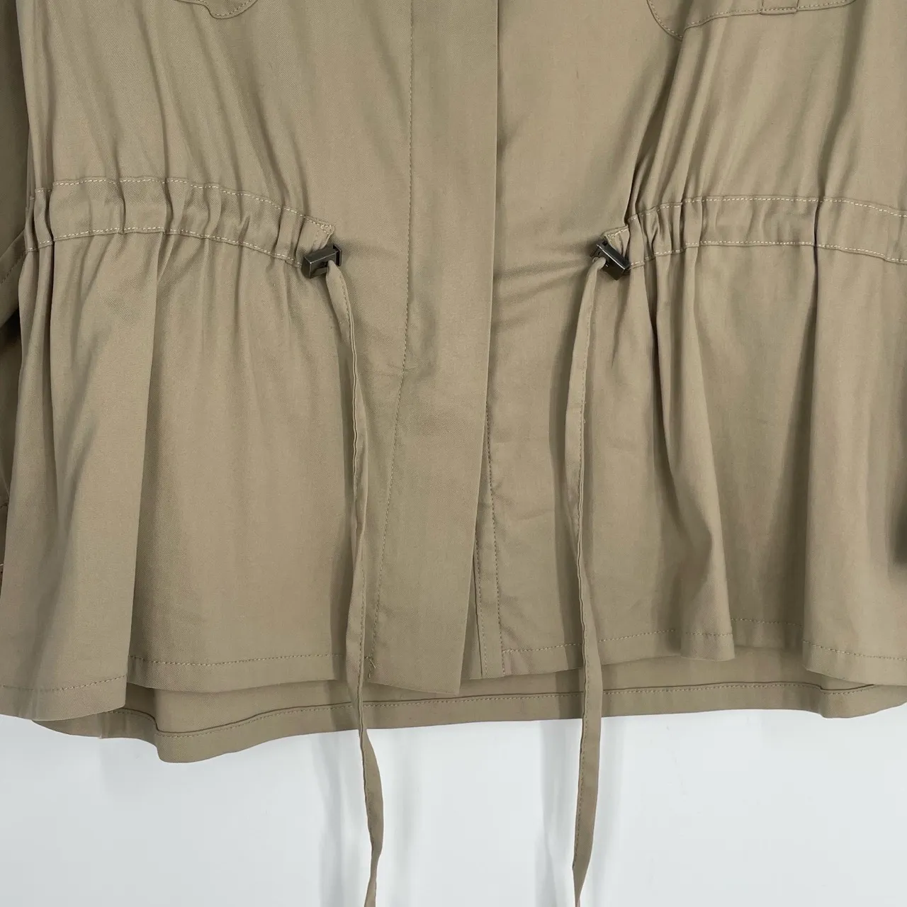 RON LEAL Women's Khaki Drawstring‎ Waist Flap Pockets Utility Jacket Size 8 Green - Image 4