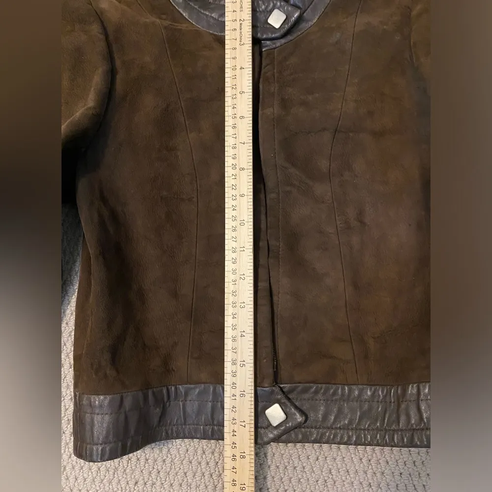 Vintage Danaya flawed cropped brown suede & leather jacket size 40 (medium or 8) - Image 6