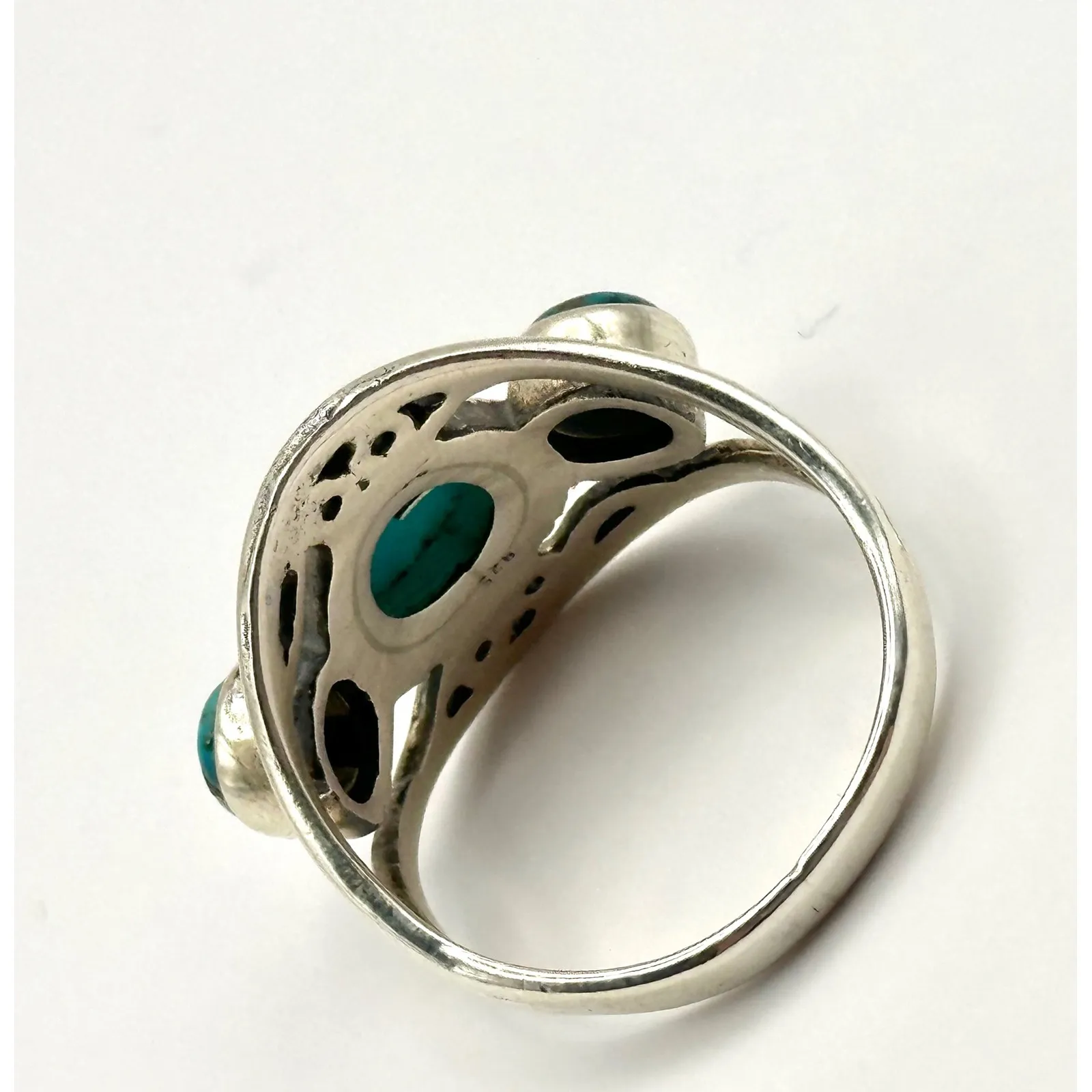 Turquoise Triple Stone Sterling Silver Ring Size 8‎ - Image 5