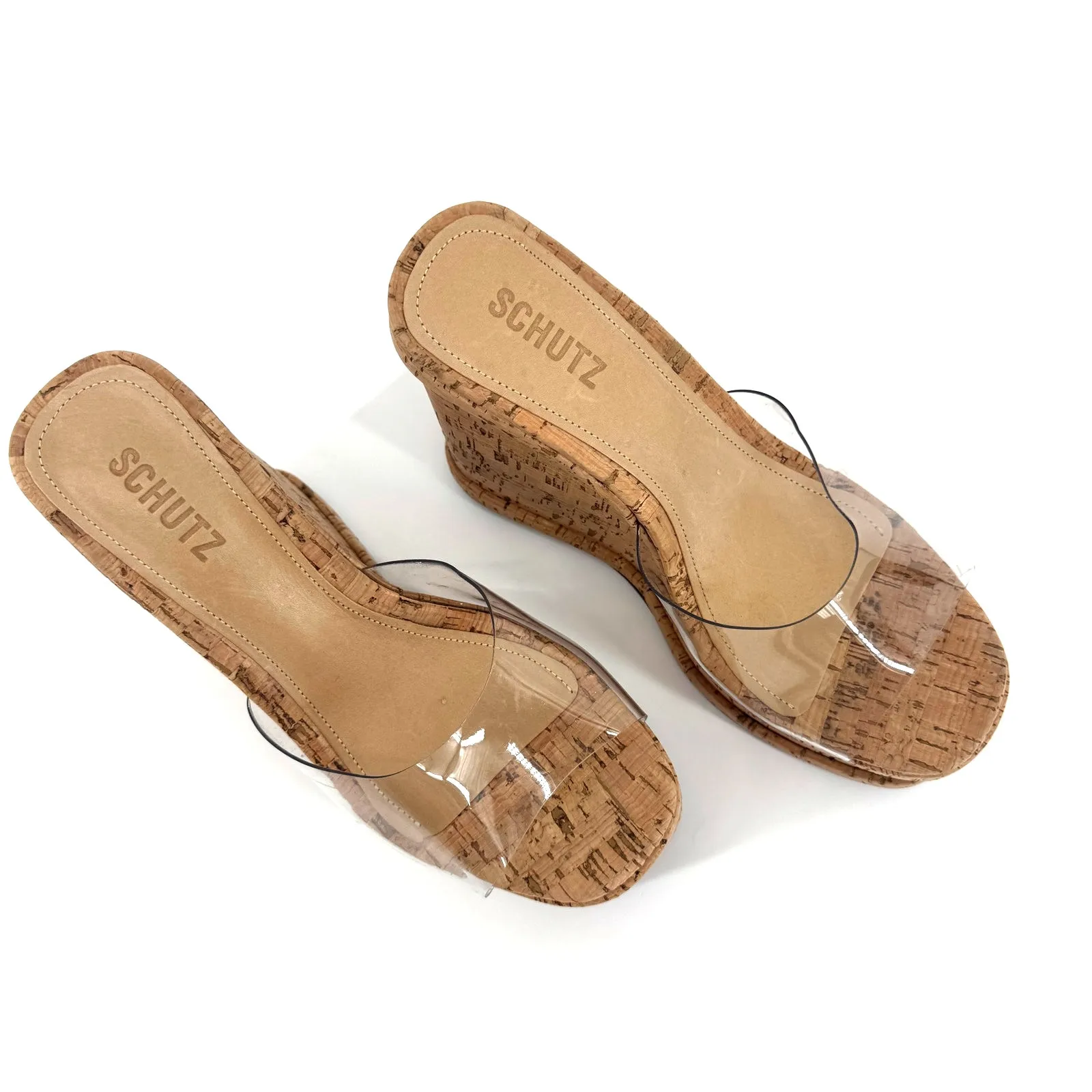 Schutz Dalle Vinyl Platform Sandals Sz 8 NWOB Cork Wedge Square Toe Slip On - Image 2