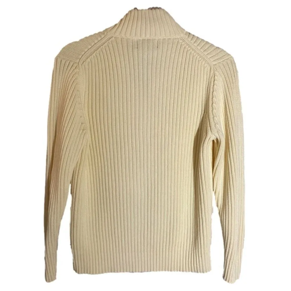 Lands' End Zip Cardigan Ribbed Cable Knit Natural Medium - Image 6