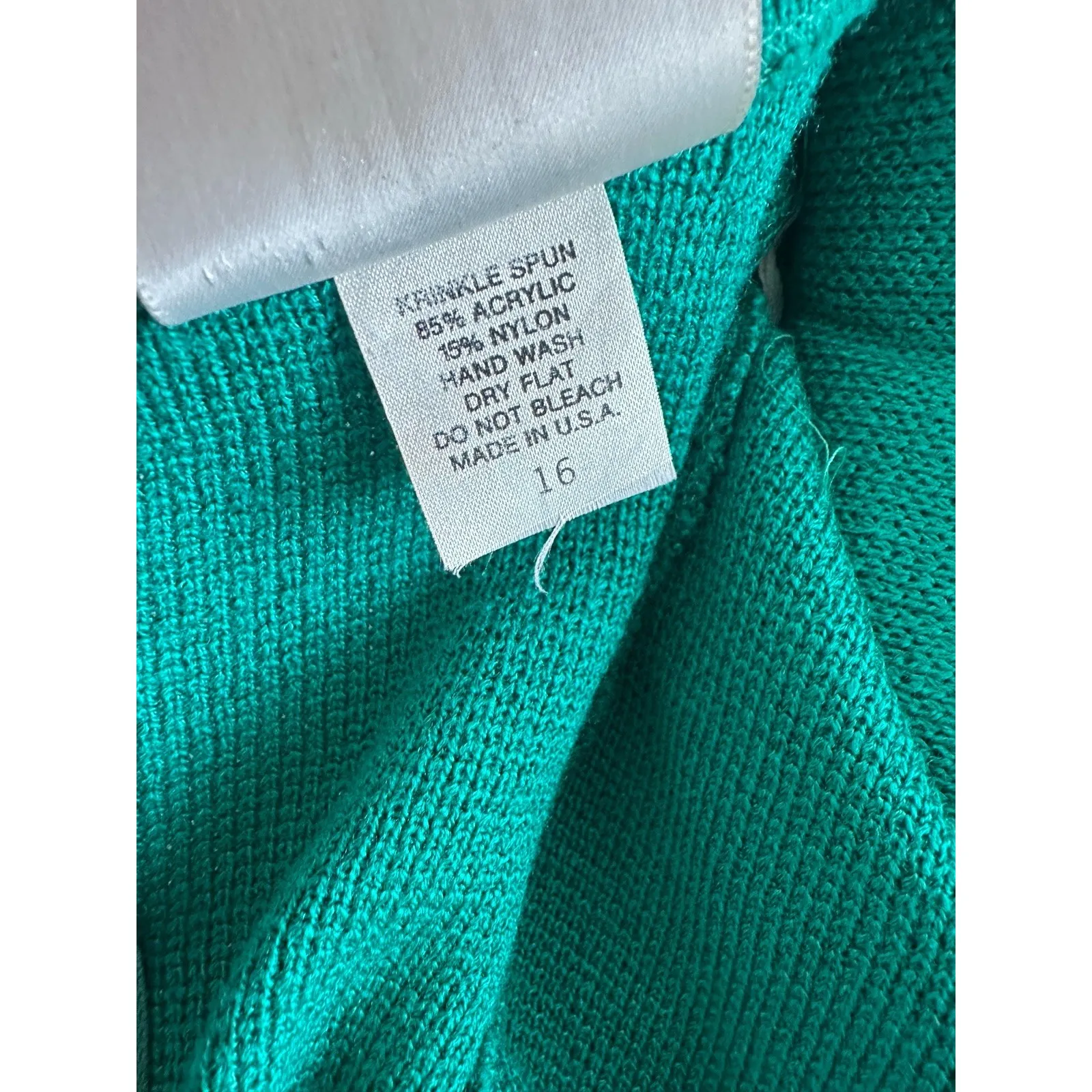 VTG Mita Women's Knit Sweater Dress Sz 16 Krinkle Spun Teal Gold Accents (b50) Green - Image 5