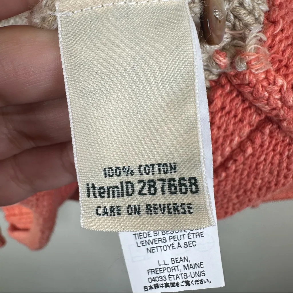 L.L. Bean 100% Cotton Cardigan Sweater Womens Small Colorblock Stripes Knit Pink - Image 5