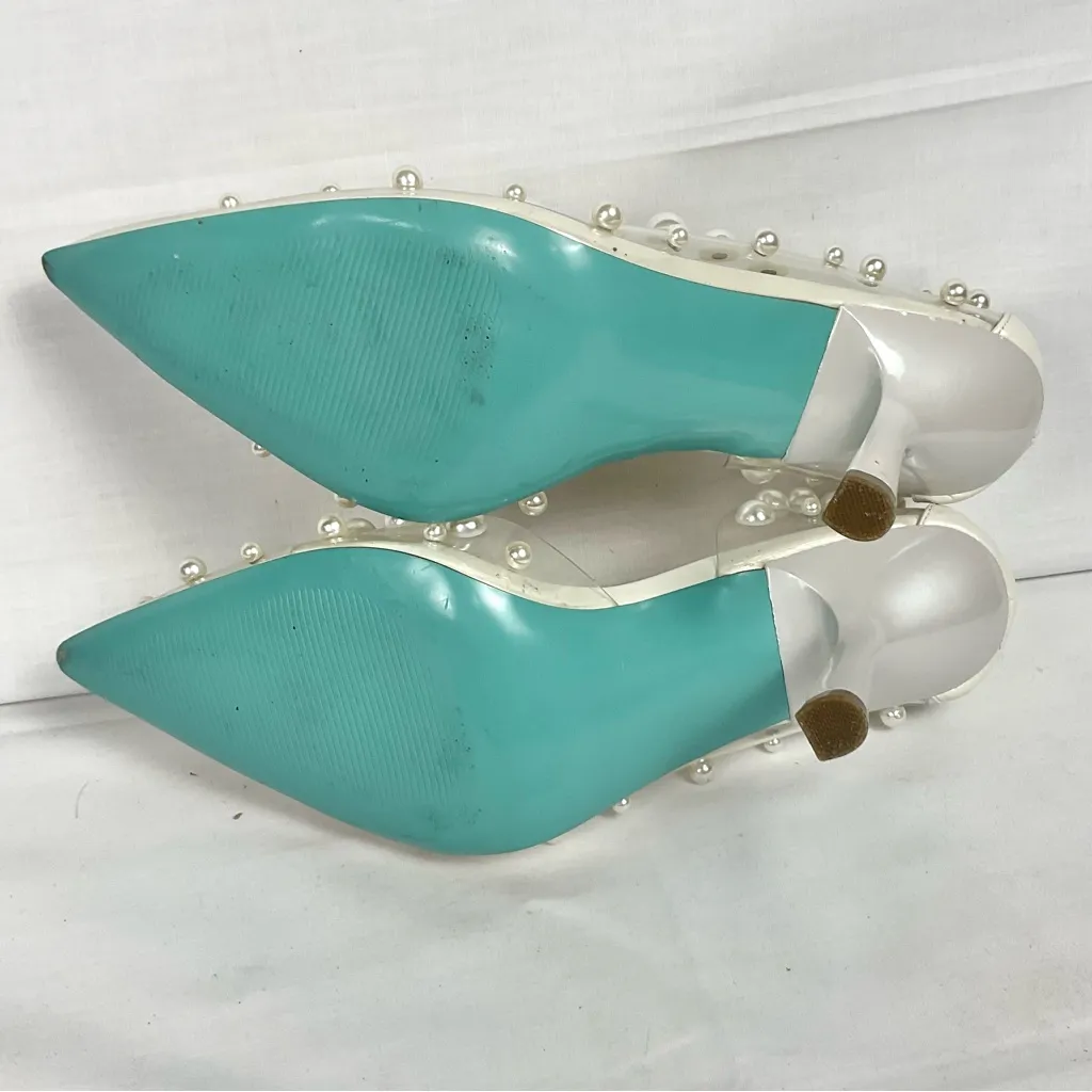 Betsey Johnson Halo Pump Clear Heels with Pearl Embellishments Sz 11 Party - Image 8