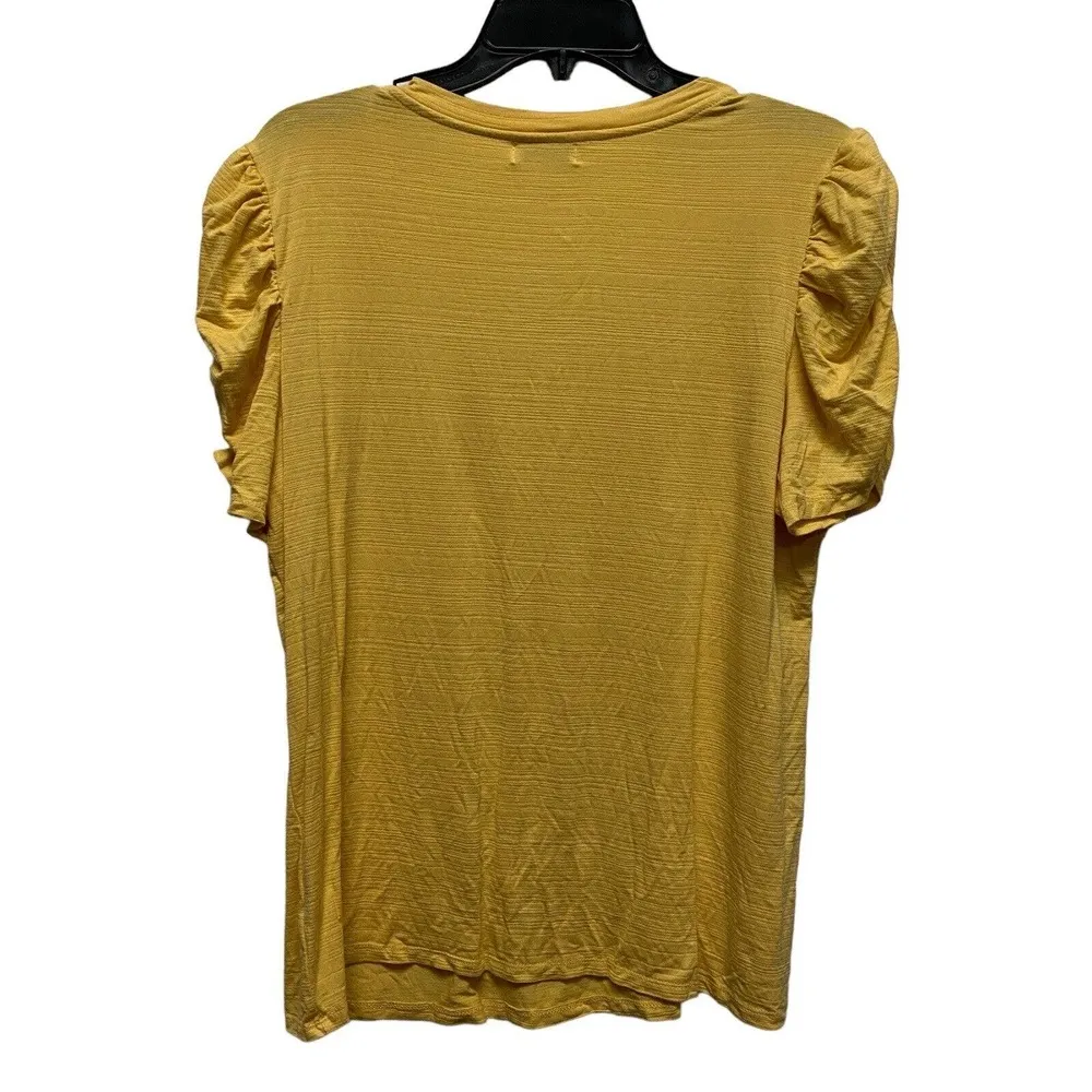 Ophelia Roe V-Neck Top Blouse Women’s Size XL Mustard Yellow Puff Sleeve - Image 5