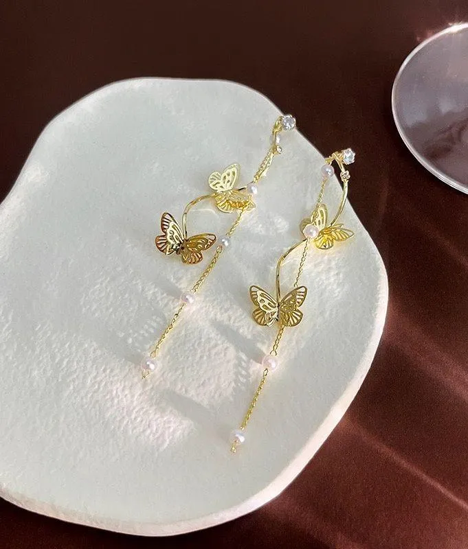 Gold Butterfly Dangle Drop Earrings for Women,Tassel Butterfly Earrings - Image 2