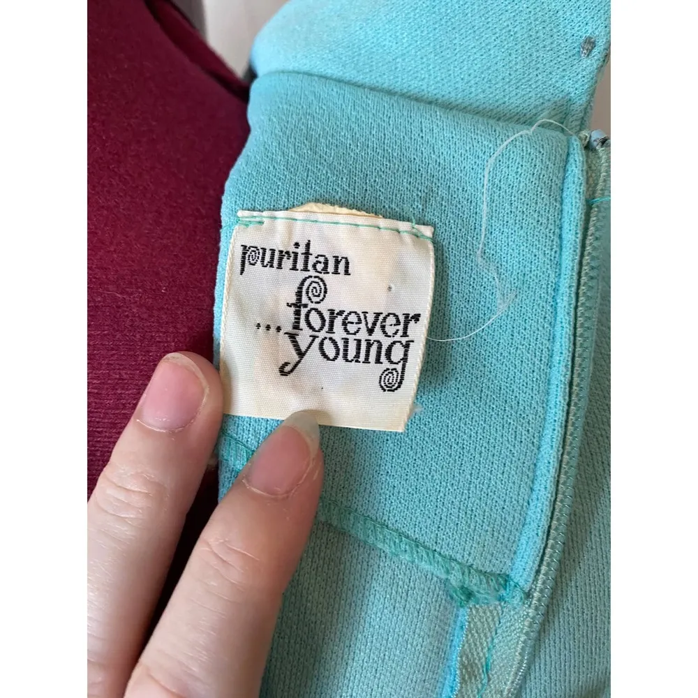 Dress 1960s maxi flower power blue yellow green Size 12 - Image 7