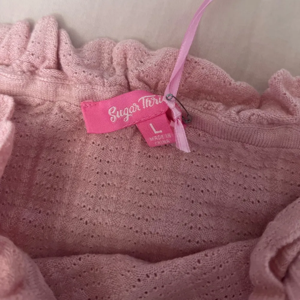 Dolls Kill Sugar Thrillz Pink Embellished Ribbed Crop Top Size L - Image 3