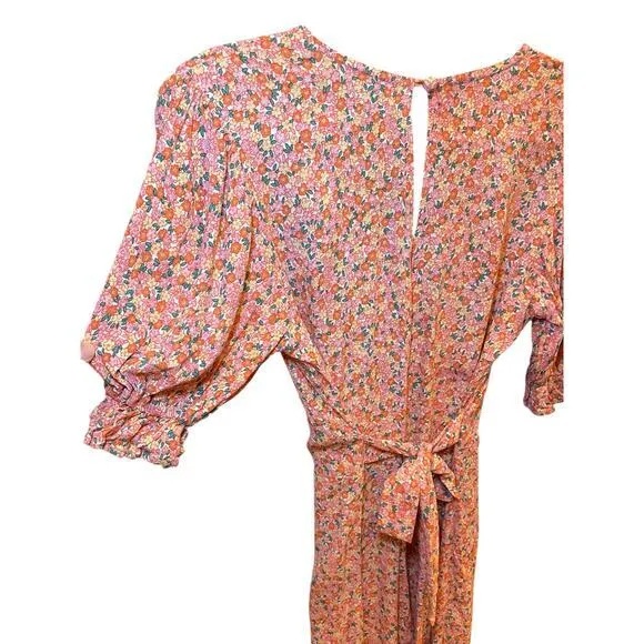 Faithfull The Brand Women 4 Orange & Pink Floral Flower Jumpsuit Romper - Image 13
