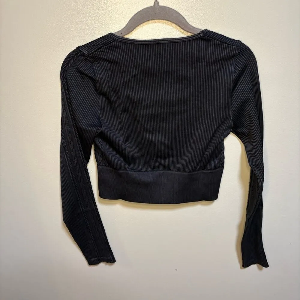 Offline by Aerie Black Ribbed Crop Medium Fitted Long Sleeve Contemporary Boho - Image 14