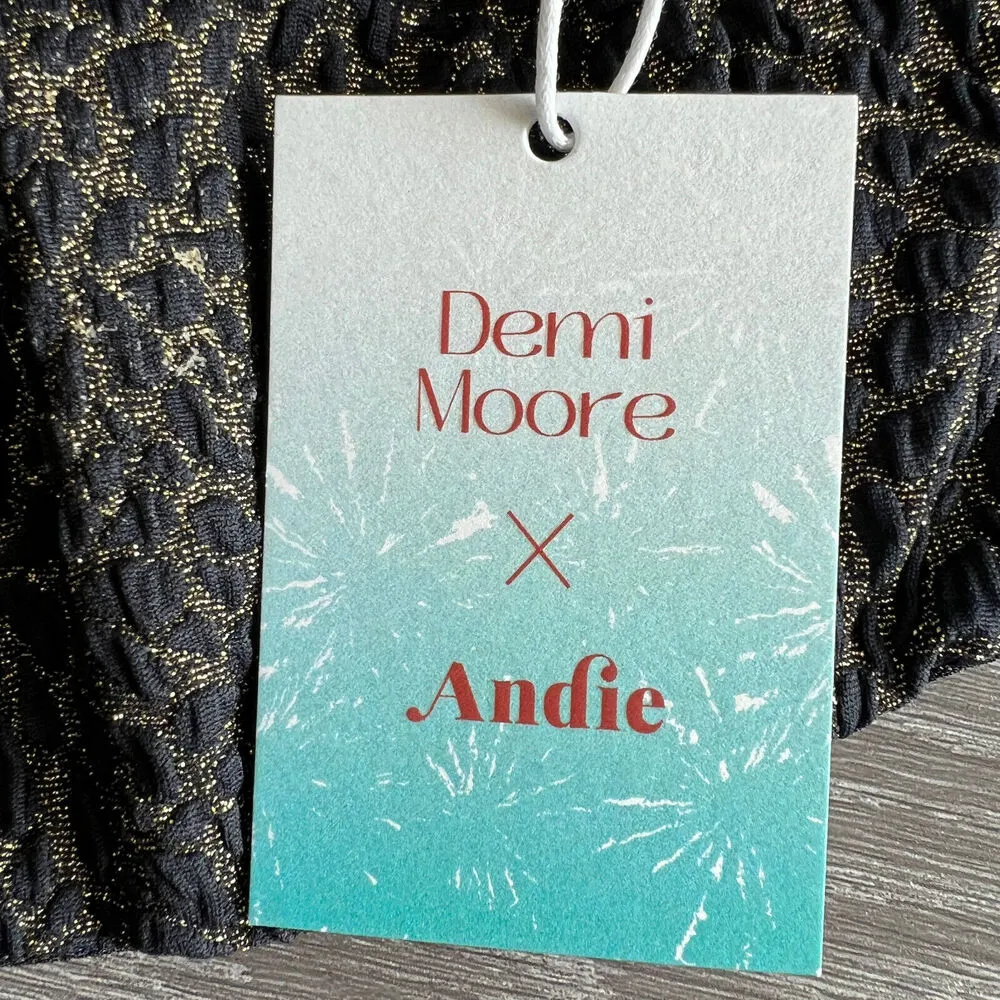 Andie Swim X Demi Monaco Bikini Top Medium Black Gold Glittery - Image 2