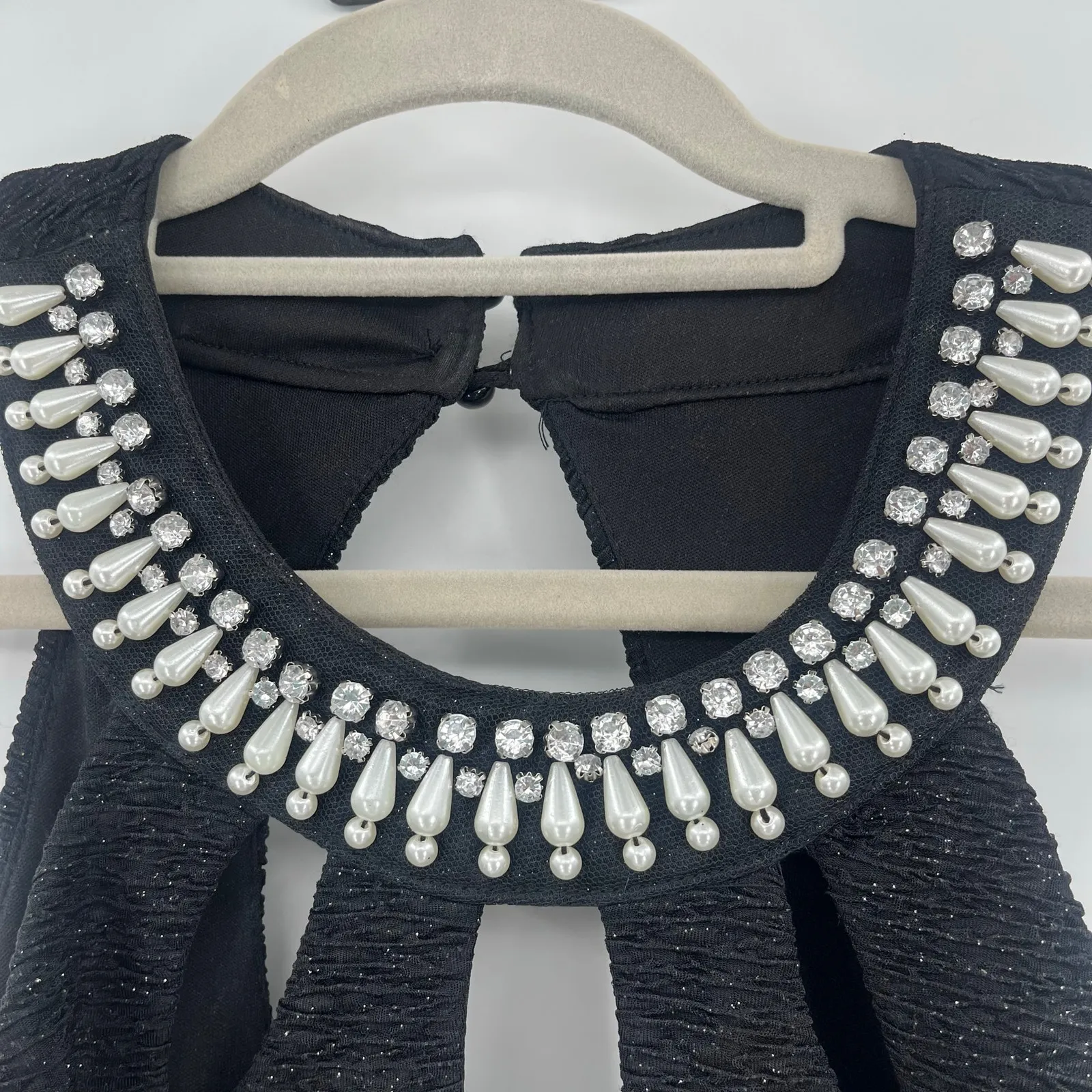 Teeze Me Y2K Whimsigoth Y2K Dress Sz 1 Pearls Collar Cutout  Rhinestone Witchy - Image 10