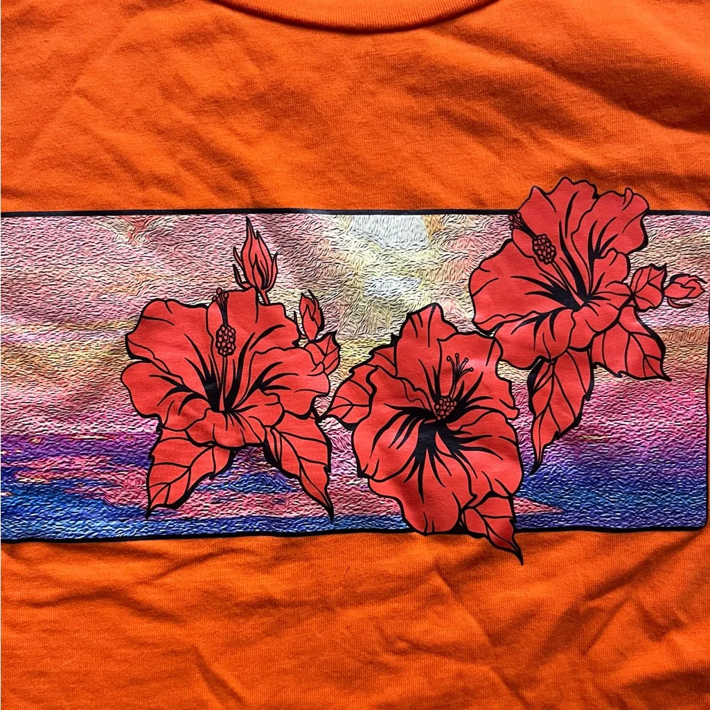 SHEIN Bright Orange Floral Graphic Crop Top - Image 6