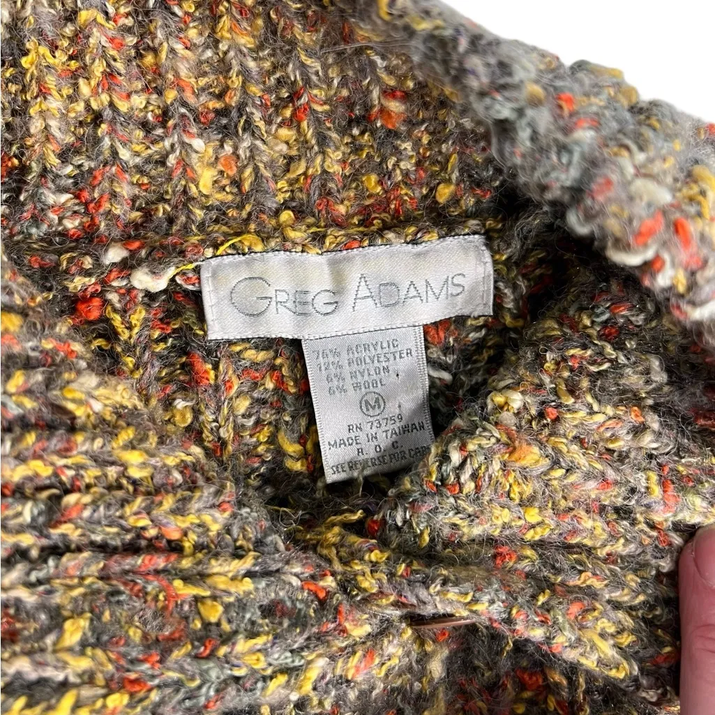 Vtg Greg Adams Poly Rayon Wool Blend Sweater Medium Metallic Thread Cropped Orange - Image 3