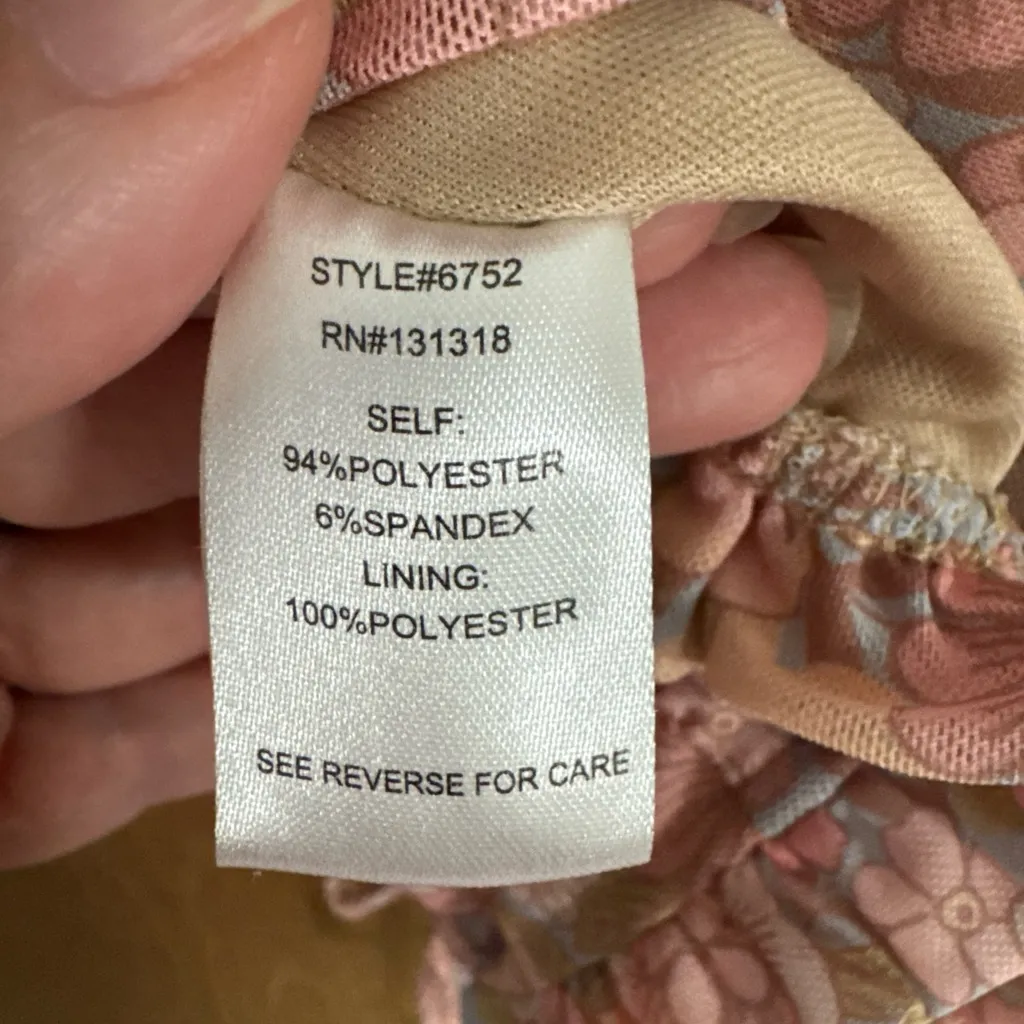 Willow Floral Crop Top w/ Short Puff Sleeves Ruffled Sweetheart Neckline NWT Md Pink Size M - Image 6