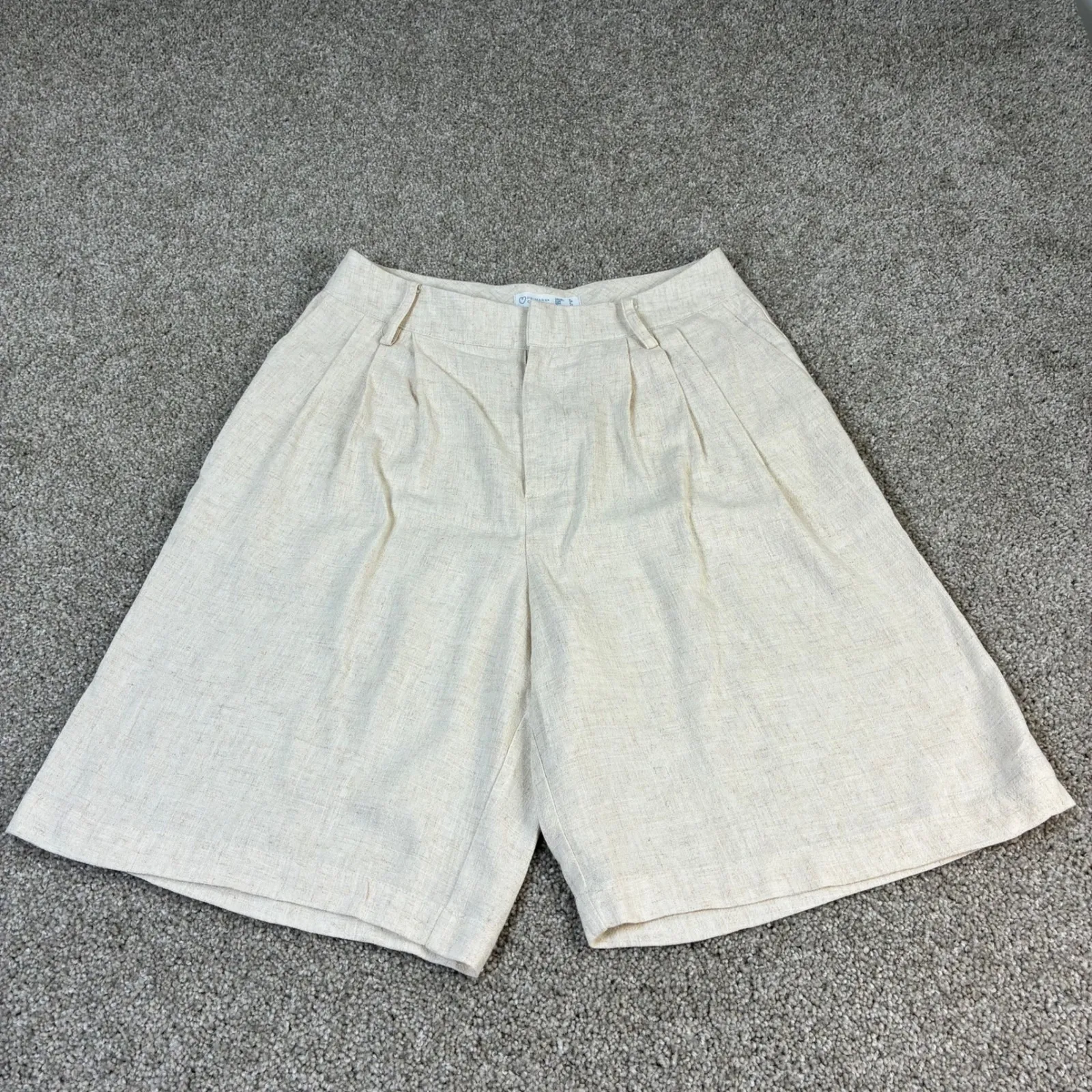 Primark Beige Culottes Shorts Women's Size 4 Wide‎ Leg Linen Blend Preppy Casual - Image 2