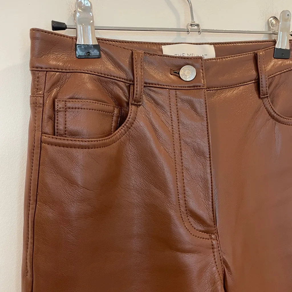 Aritzia Wilfred Melina Pants in Espresso Brown Faux Leather - Image 3