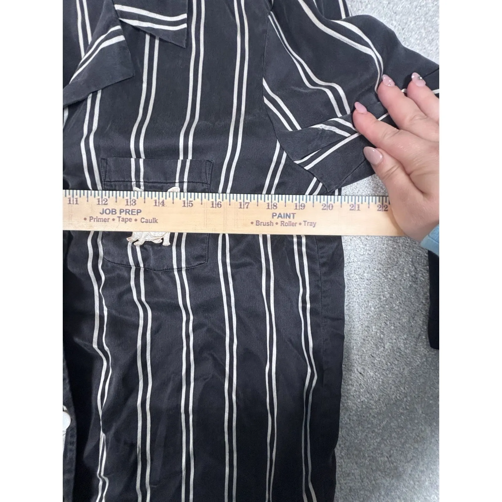 naked beast by beast silk pajama‎ top large striped button up Black - Image 8