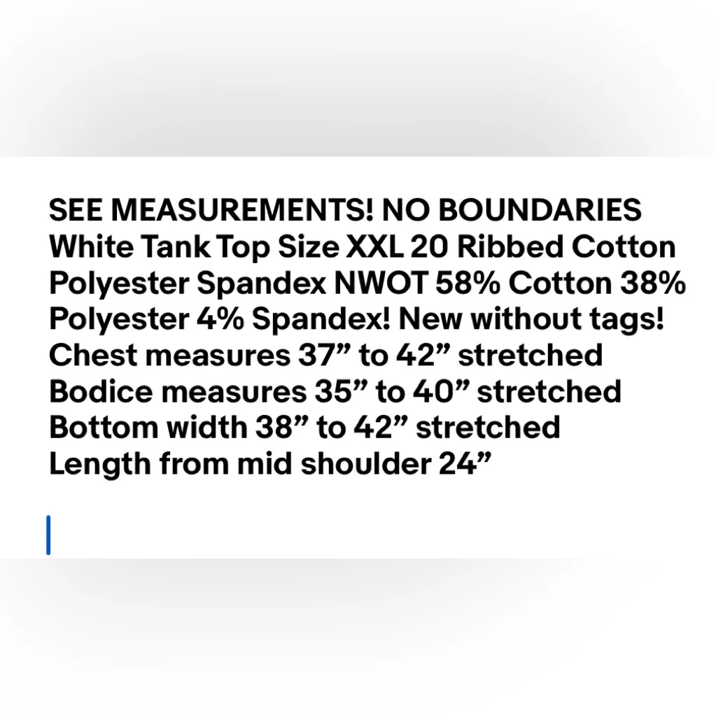 NO BOUNDARIES White Tank Top Size XXL 20 Ribbed Cotton Polyester Spandex NWOT - Image 7