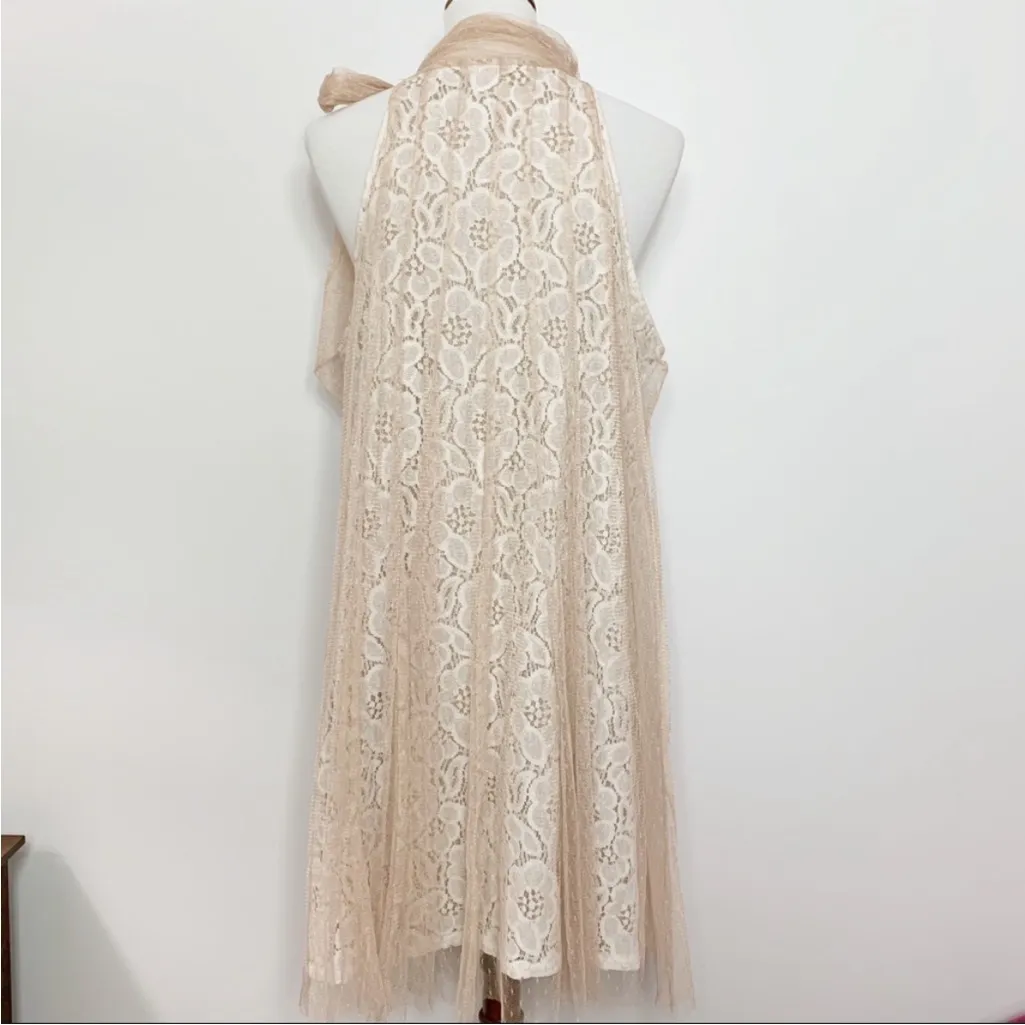 Ryu Anthropologie RYU NWT Beige Lace Bow Neck Halter Dress L - Image 7