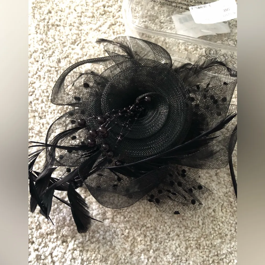 New Fascinators Hat Flower Mesh Ribbons Feathers Headband Tea Party Headwear Black - Image 6
