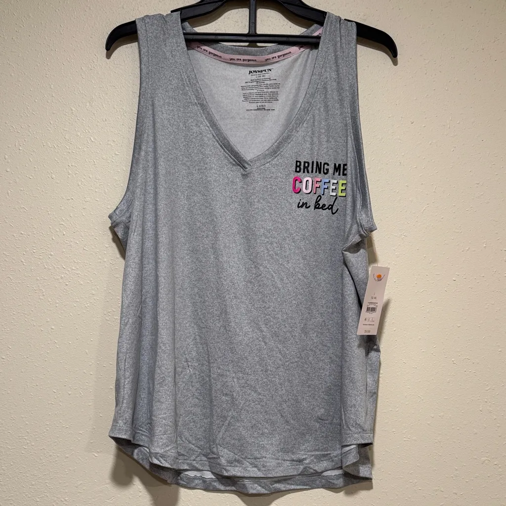 NWT Gray and Pink Plaid Coffee Pajama Set Size Large (12 - Image 5